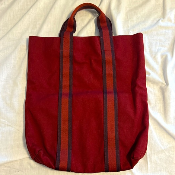 Hermes burgundy canvas tote - Picture 2 of 6